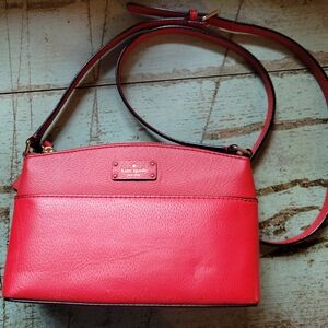 Kate Spade New York Red Pebbled Leather Crossbody Bag Purse Handbag Zip Closure